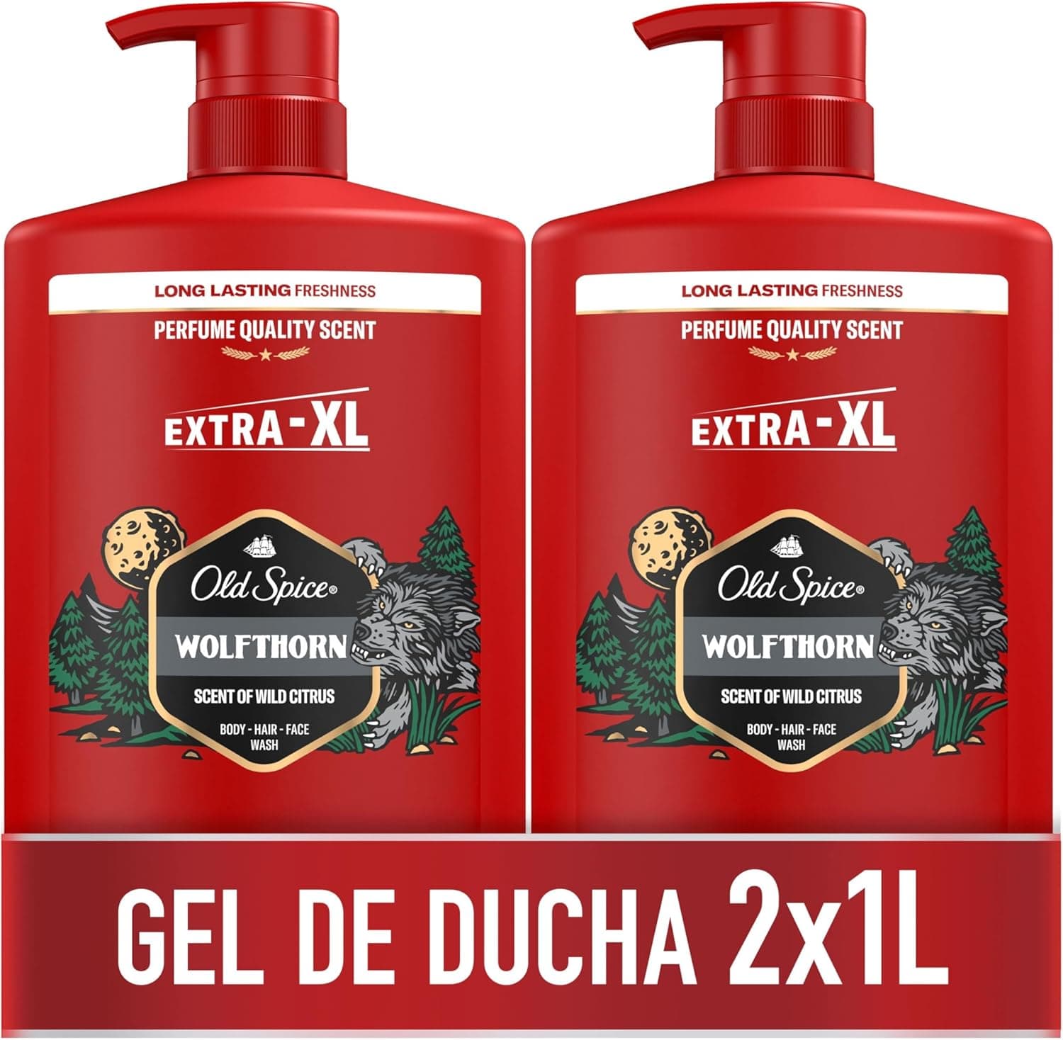 Old Spice Wolfthorn Gel e champô para homens, 3 em 1: Cabelo, rosto e corpo, 2000 ml. Aroma excecional fresco e duradouro
