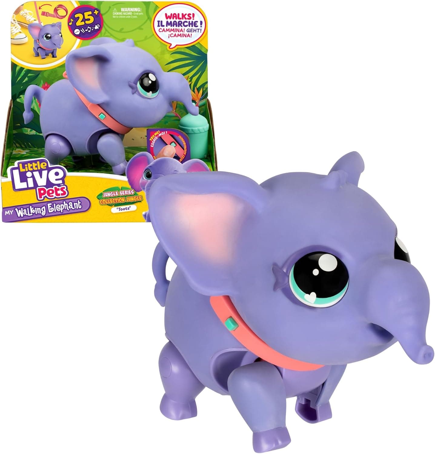 Little Live Pets - My Walking Elefant, o elefante animal de estimação de brinquedo, passear e dançar ao ritmo da música, sons e reações, boneco de pelúcia interativos, 4 anos, famosa (LPK02000)