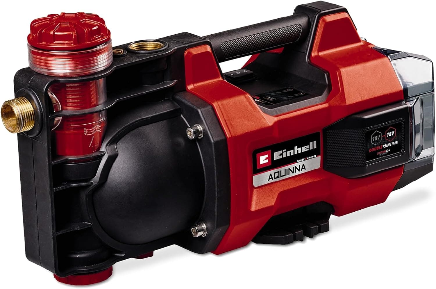 Einhell Bomba de jardim com bateria AQUINNA 18/30 F LED Power X-Change (18 V, fluxo máximo. 3000 l/h, 2 ranhuras de bateria, duração dupla, modo ECO/BOOST, pré-filtro, sem bateria)