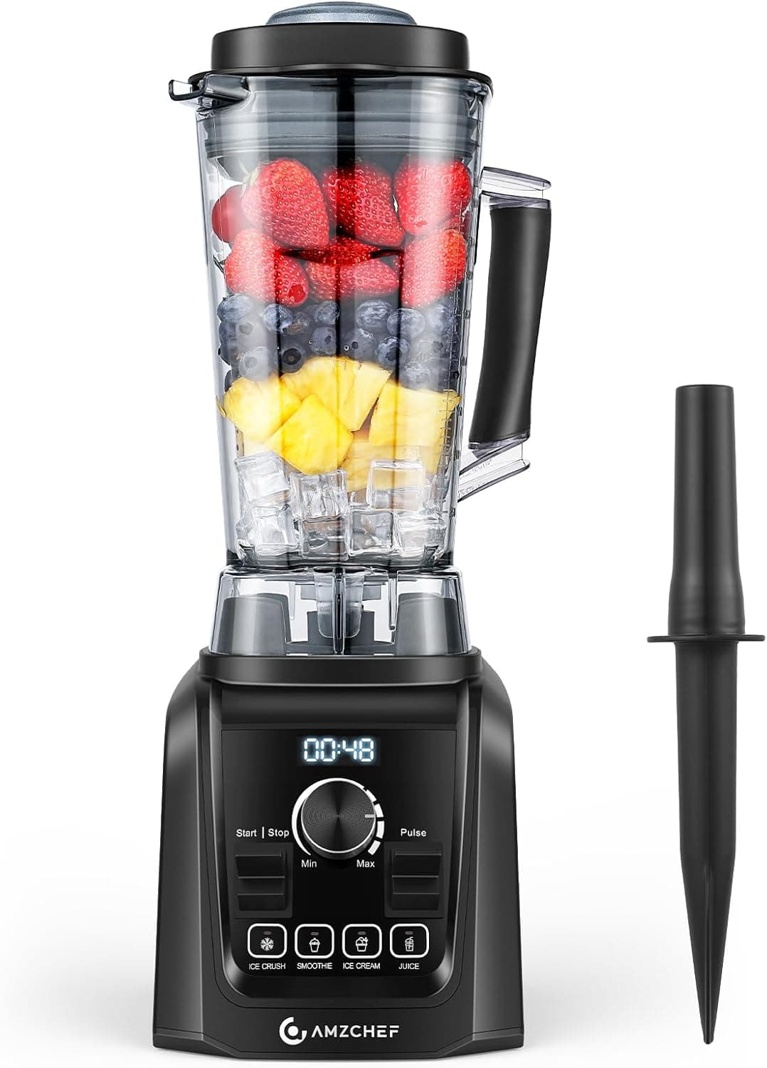 AMZCHEF Liquidificadora de Copo 2000W – 4 em 1, 2L, Velocidade Variável e Programas Pré-definidos, 6 Lâminas Duplas até 32 000 RPM, Ideal para Gelo