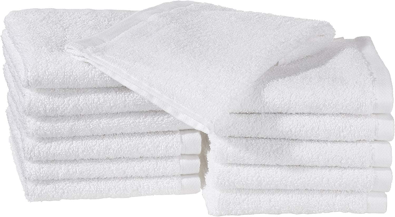 Amazon Basics - Toalhas faciais de banho, 100% algodão, extra absorventes, secagem rápida, toalha de salão, 12 unidades, (30 x 30 cm), branco