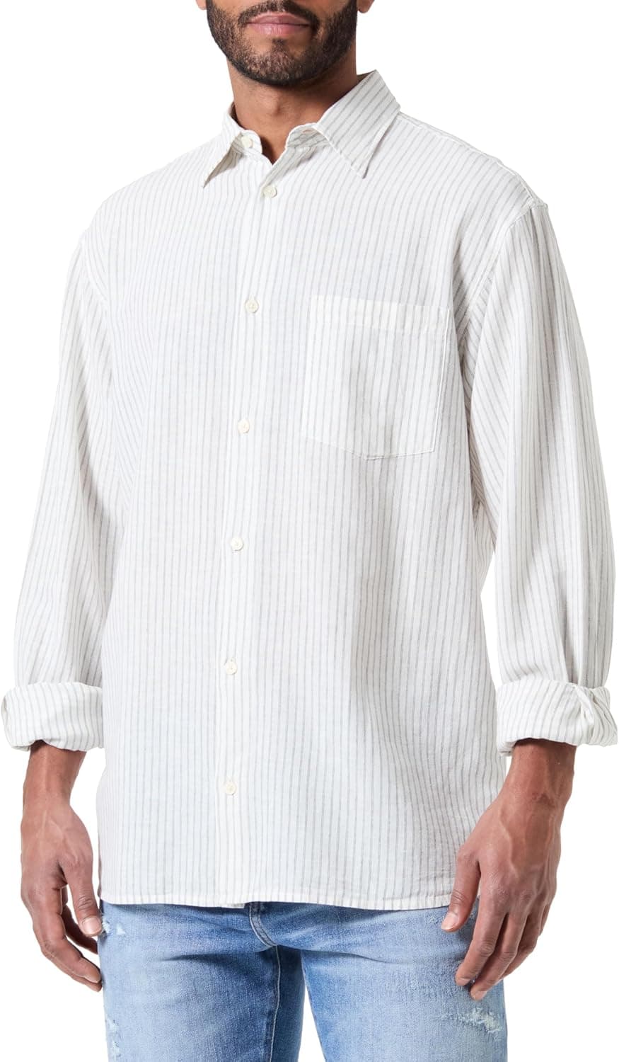 JACK & JONES Jorblicher Linen Check Shirt LS Camisa para homem