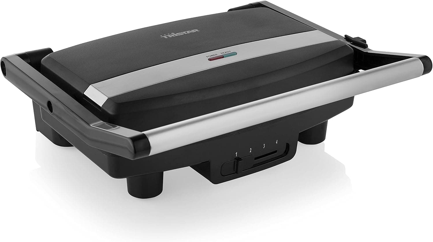 Tristar GR-2856 Grelha elétrica com superfície de cozinha de 28 x 19 cm, revestimento antiaderente, fácil de limpar, tampa flutuante, livre de BPA e PFOA, armazenamento para cabo, 1500 W