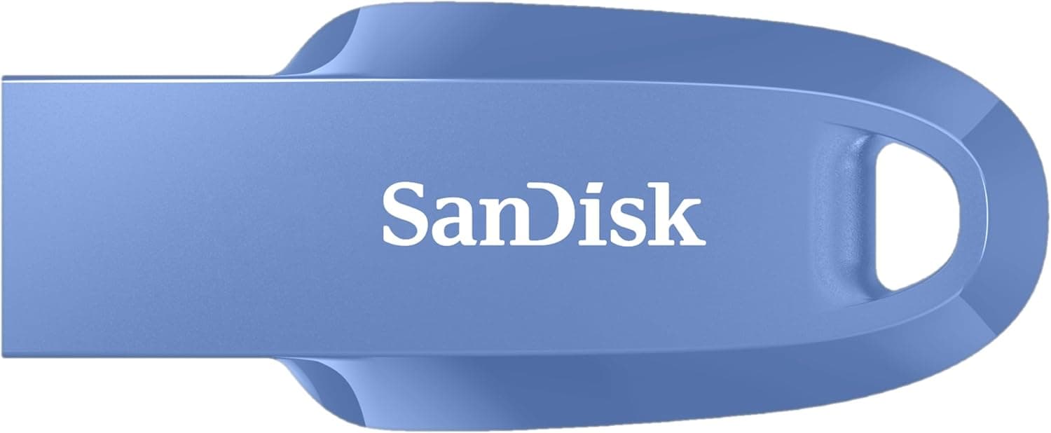 SanDisk Unidade Flash USB 3.2 Ultra Curve de 512 GB, memória USB de velocidade de leitura até 100 MB/s, software de recuperação de dados RescuePRO, laço para porta-chaves, azul-marinho