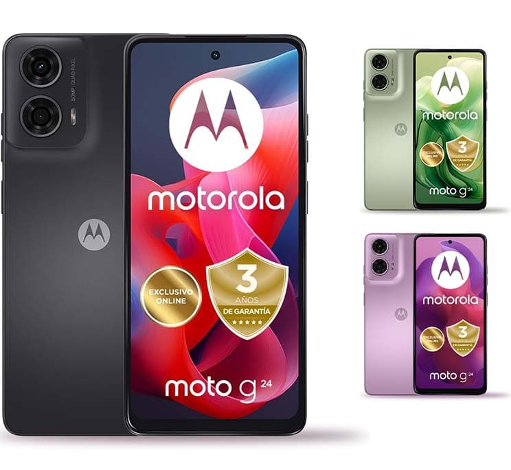 Motorola Moto g24, 4/128, Espanha, ecrã HD 6,56" e 90 Hz, câmara dupla 50 MP + 2MP, Dolby Atmos, Android 14, bateria 5000 mAh com TurboPower 15W, Dual SIM, inclui capa e carregador
