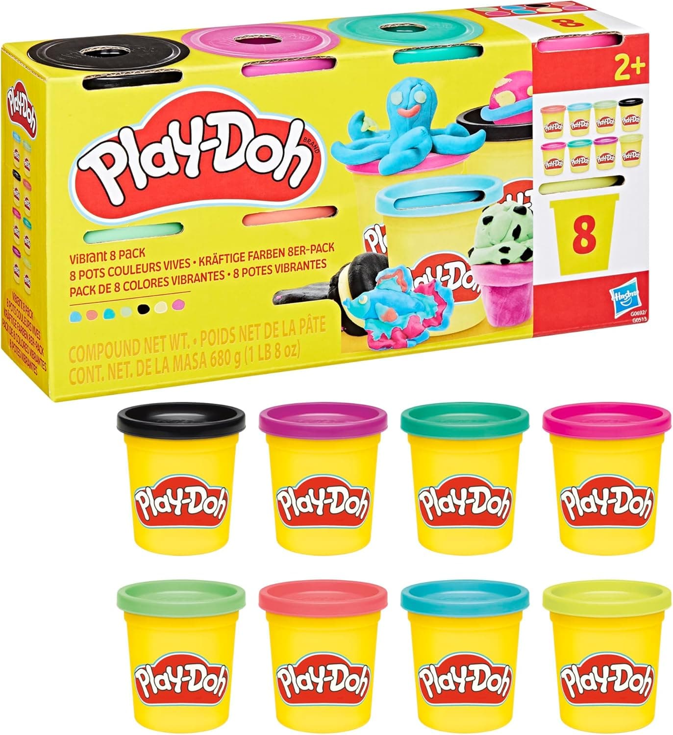 Play-Doh | Conjunto de 8 cores vibrantes de massa de modelar, 85 g cada