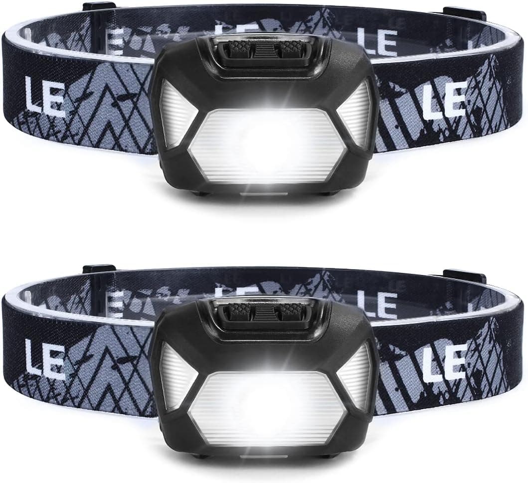 LE Lanterna cabeça LED 1300lux (2 pacotes), lanterna frontal LED de alta potência, luz frontal cabeça 6 modos de luz com luz vermelha, impermeável IPX4 para corrida, campismo, excursão, pesca