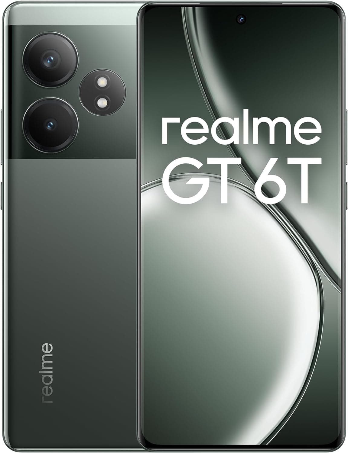 realme GT 6T 5G Telemóvel 12 + 256 GB, Snapdragon® 7+ de 3.ª geração, ecrã ultra brilhante de 6000 nits, câmara Sony de 50 MP com OIS, grande bateria de 5500 mAh, verde, sem adaptador