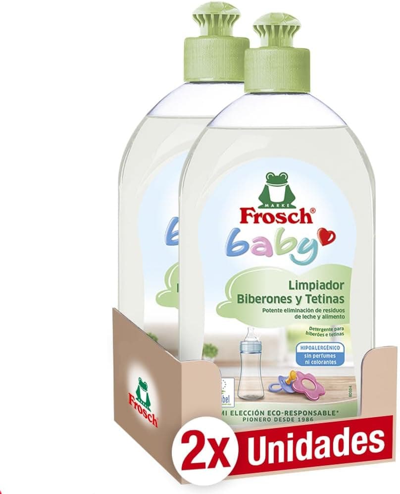 Frosch Baby - Limpador de biberões e cetinas, elimina resíduos de leite e alimentos, produto hipoalergénico e ecológico, conjunto de 2 unidades x 500 ml