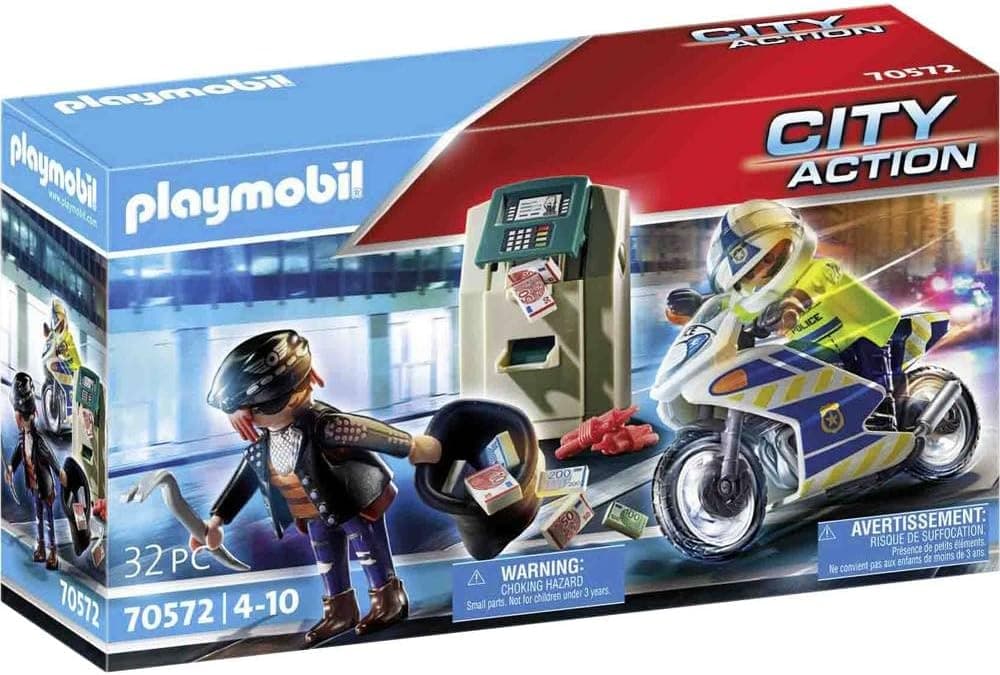 PLAYMOBIL City Action 70572 Moto de polícia: perseguição do ladrão de dinheiro, para crianças de 4 a 10 anos