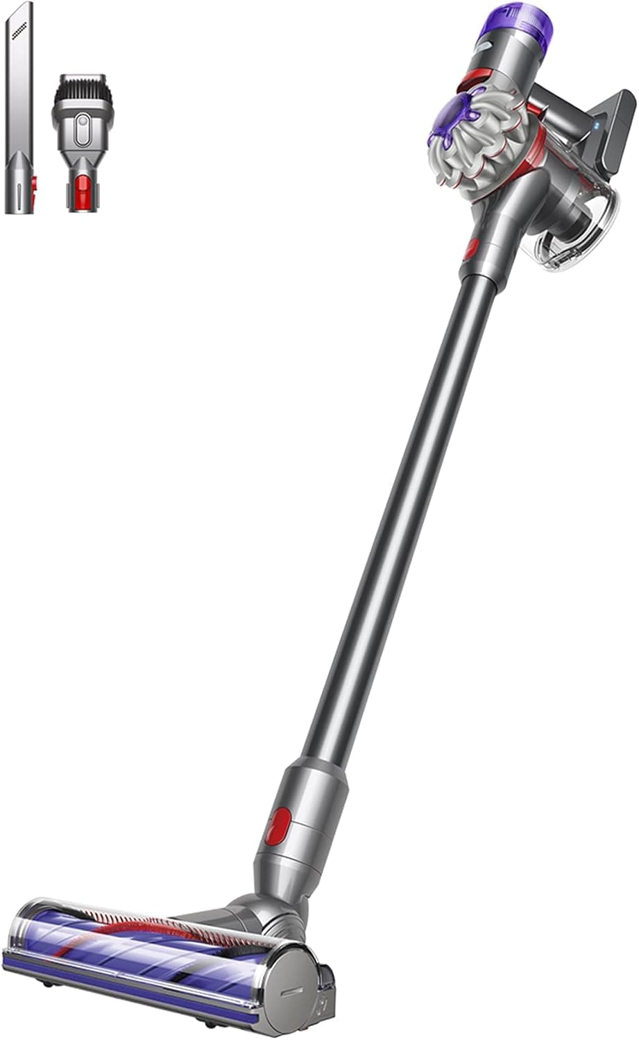 Dyson V8 Advanced™ Aspirador sem cabos, 130 AW, 40 min de autonomia, escova Motorbar com tecnologia anti-emaranhados, acessório multifuncional de canto, porta de carregamento, prata / níquel