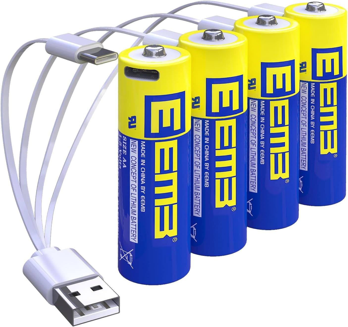 EEMB Baterias AA 4 pacotes de bateria recarregáveis AA baterias de lítio AA USB tipo C cabo de carregamento bateria de substituição 1,5 V 2600 mWh para Blink lanterna de câmara