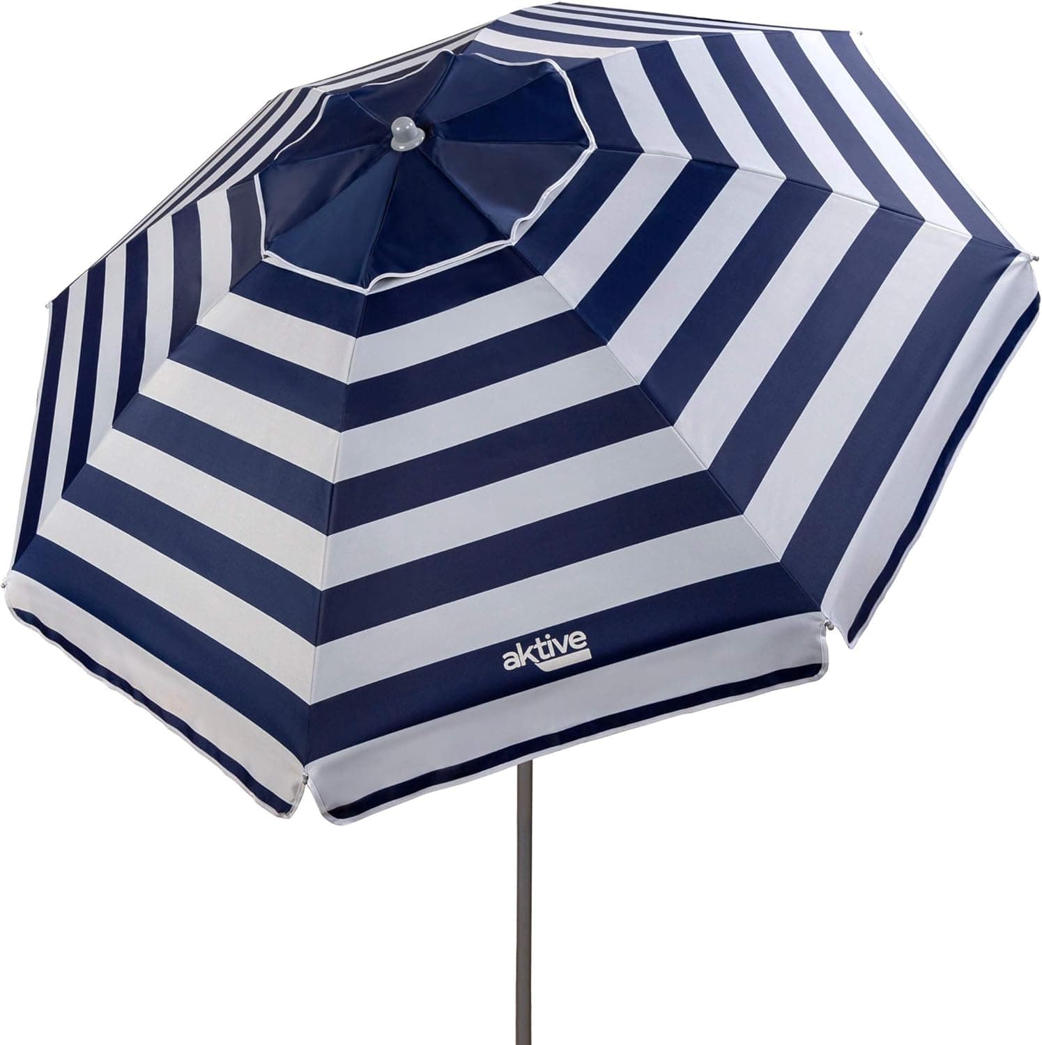 Aktive 62224 - Guarda-sol de praia grande, Ø 200 cm, com teto de ventilação, proteção UV 50, design às riscas marinheiras, mastro 28-32 mm, mastro flexível, inclui bolsa de transporte, Aktive Beach