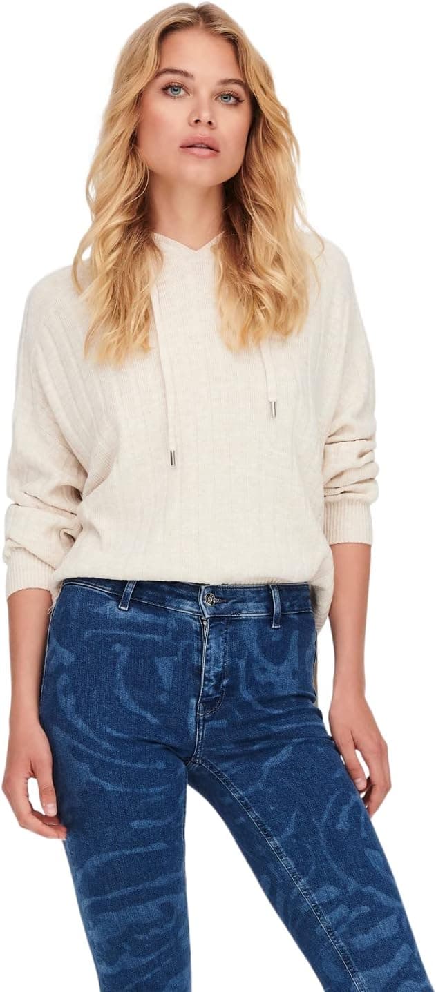 Only Onlnew Tessa LS Hood Detail Pul Noos Knt, Camisola de malha com capuz para mulher