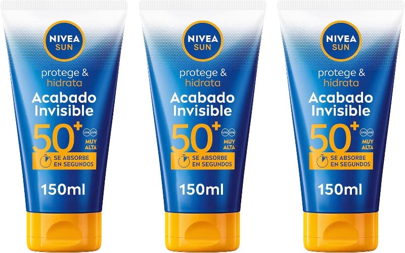 NIVEA SUN Protege & Hidrata – Loção solar SPF 50 com acabamento invisível, textura leve, ácido hialurónico e resistente à água, 150 ml