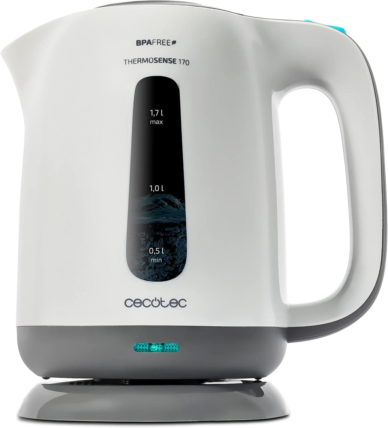 Cecotec ThermoSense 170 | Fervedor elétrico 1,7 L em plástico sem BPA com filtro anticalcário removível e base 360°