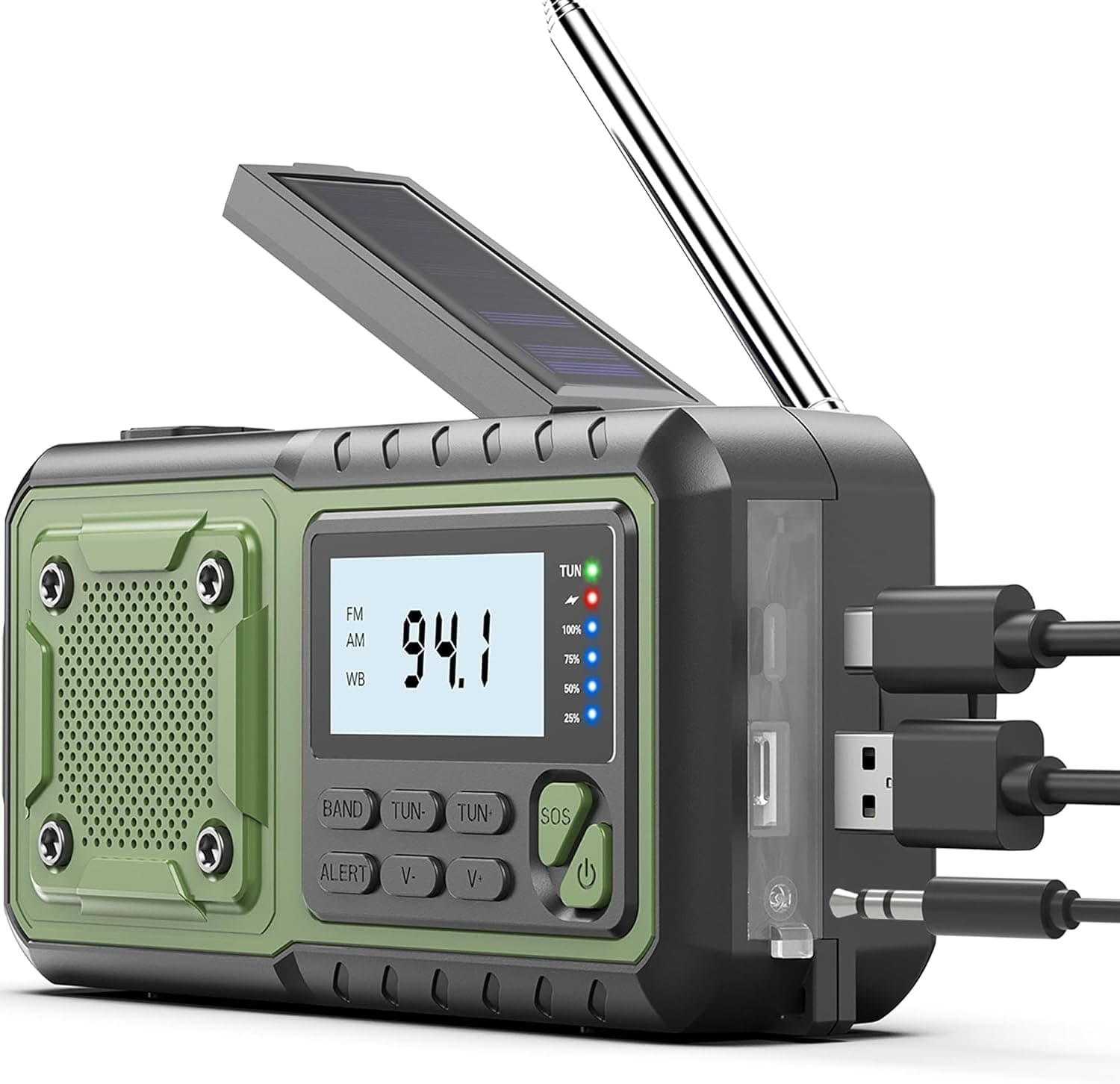Rádio de emergência de manivela de 5000 mAh, rádio meteorológico, rádios solares com pilhas, rádios de alerta meteorológico NOAA/AM/FM com carregador de telefone de banco de energia, alarme