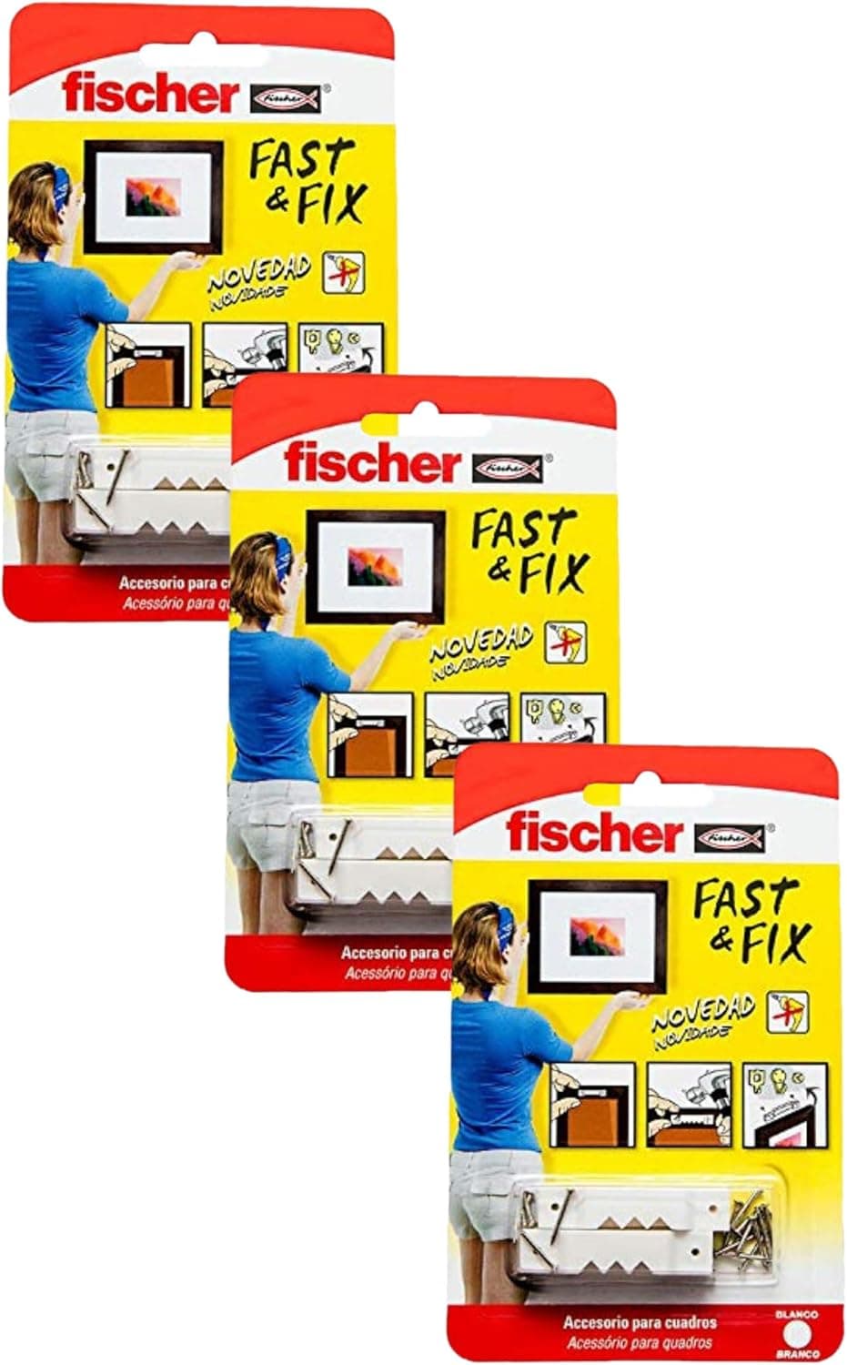 fischer - Pendure fácil para pendurar quadros sem orifícios, para fixar quadros retos, 10 unidades (pacote de 3)