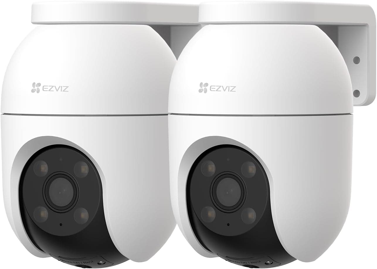 EZVIZ 2 peças Câmara de vigilância Wi-Fi exterior de 360°, 1080P câmara IP de segurança, visão noturna colorida, detecção de pessoas IA automática, áudio bidirecional, sereia, Alexa/Google, C8c 2MP