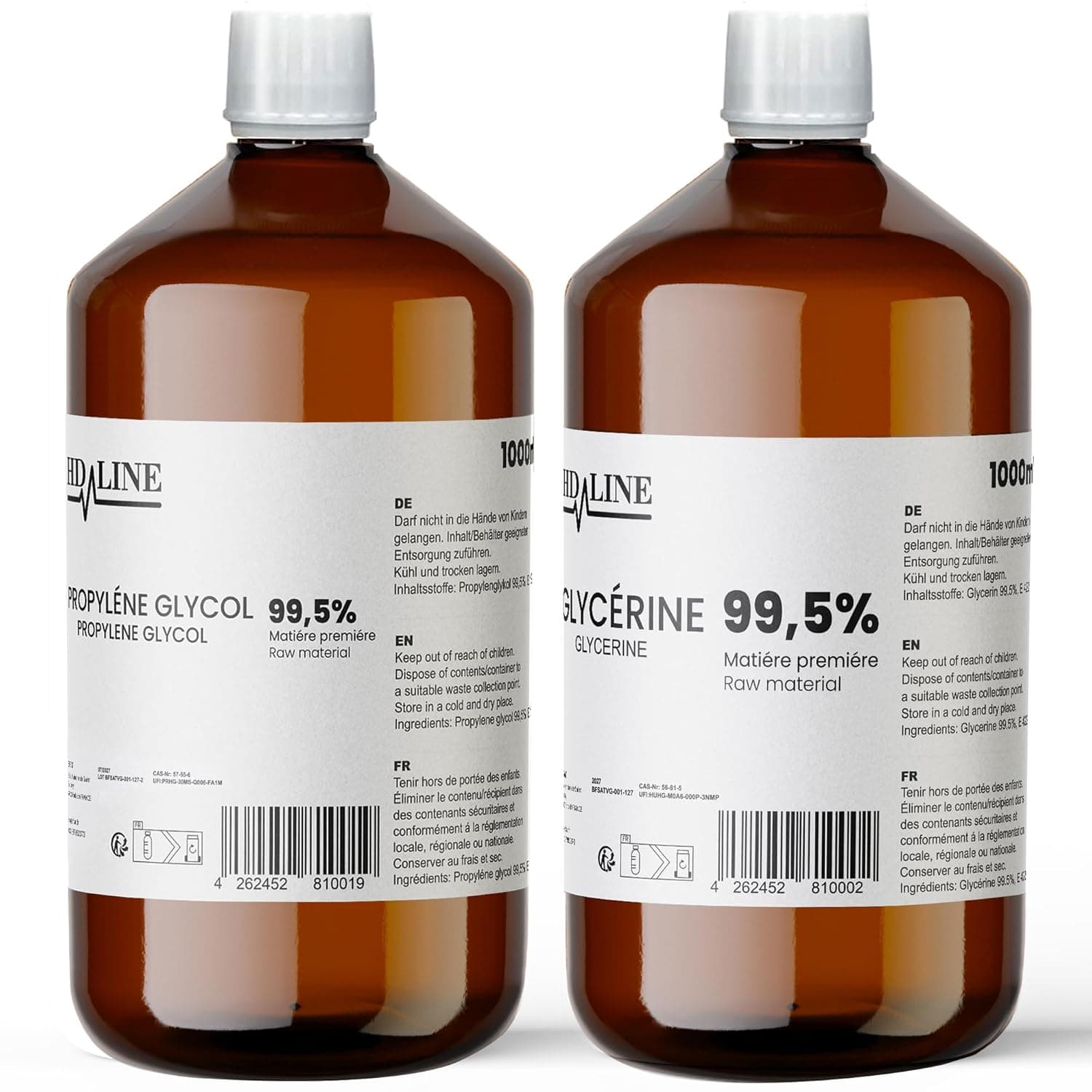 hd-line 1000 ml de glicerina E422 1000 ml de propilenglicol E1520, perfeito para bricolage, qualidade farmacêutica, pureza, qualidade alimentar, material cru VG PG, puro, vegano, Ph. P