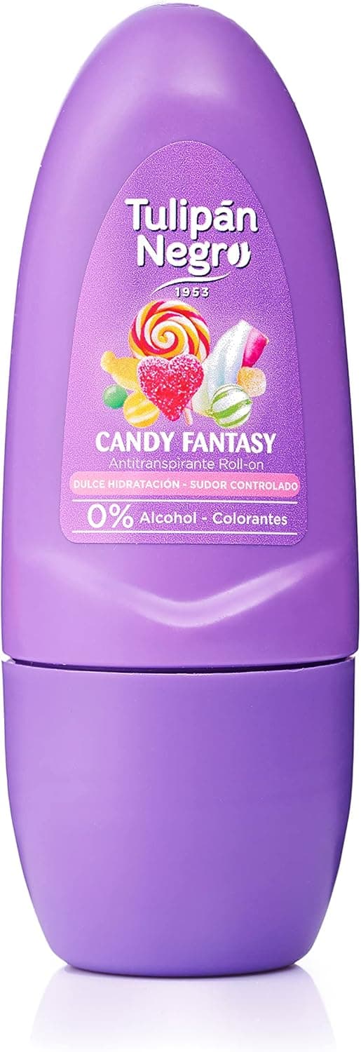 Tulipa preta antiderrapante Roll-on Candy Fantasy 50 ml, 0% álcool e corantes, suor controlado