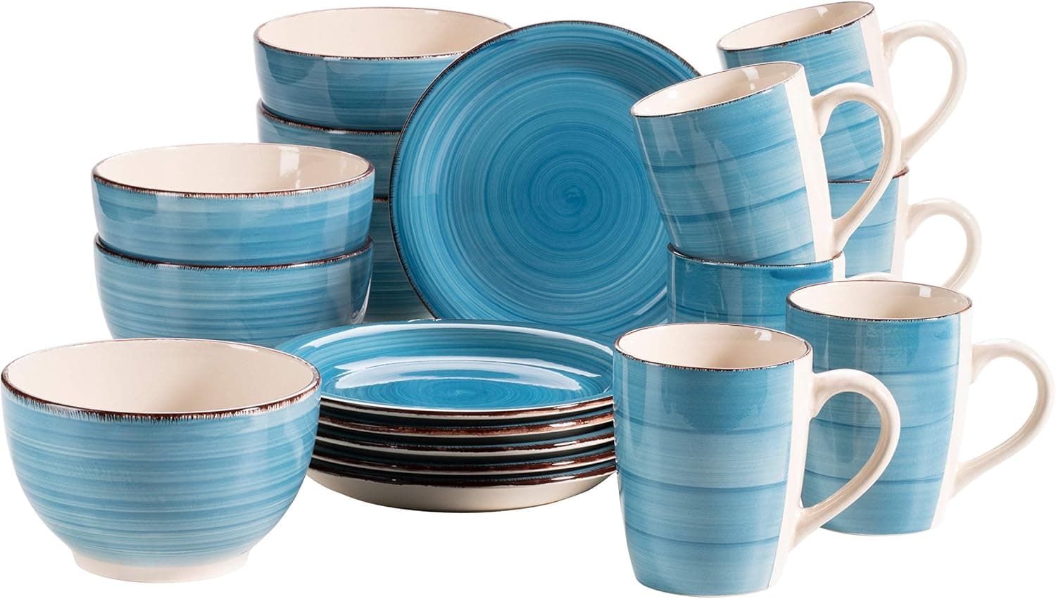 MÄSER 931601 Bel Tempo II Serviço de pequeno-almoço de aspeto vintage para 6 pessoas, de cerâmica pintada à mão, 18 peças, cor azul escuro, faiança, azul