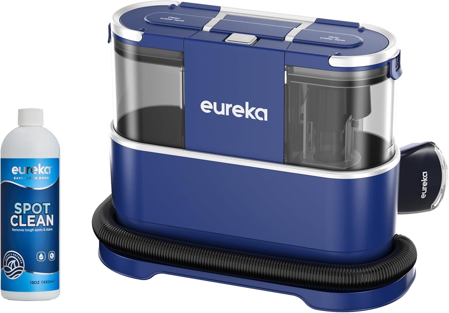 Eureka Aspirador de tapetes | Limpador de manchas multisuperfície para tapetes, tapetes, escadas e carro, depósito de água grande de 1,5 l, NEY100 com fórmula de limpeza, azul
