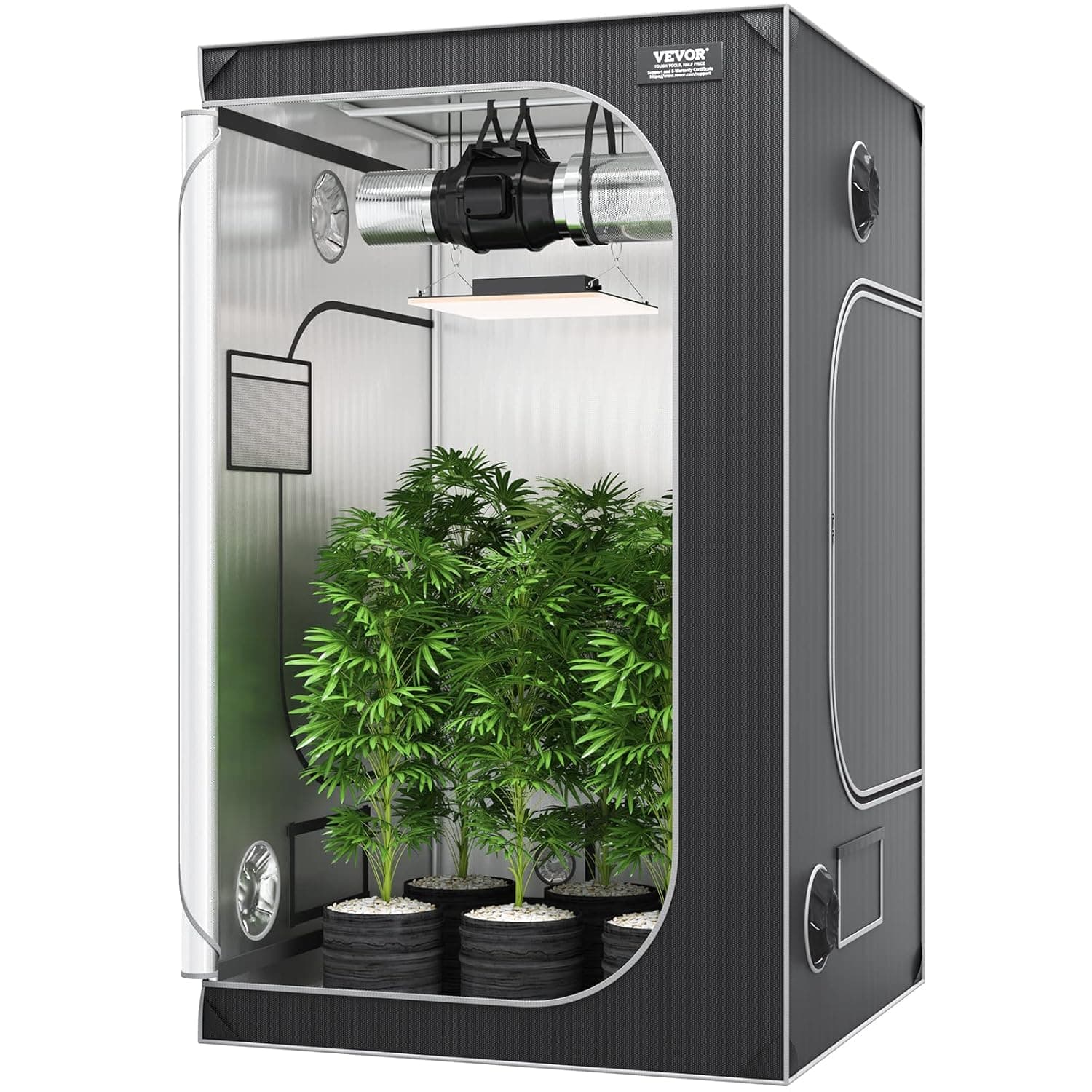 VEVOR Armário de cultivo 122 x 122 x 203 cm, tenda de cultivo hidropónico Mylar 2000D, altamente refletor, com janela de observação, bolsa de ferramentas, bandeja de chão para cultivo de plantas