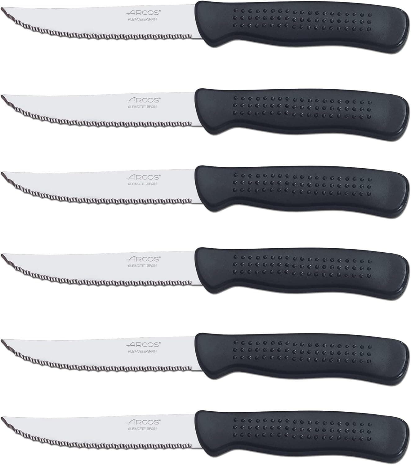 Arcos Série Facas de mesa de carne, cabo de polipropileno, adequado para máquina de lavar louça, preto, folha de 110 mm, 6 peças (705500)