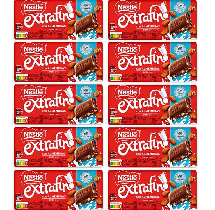 Nestle Tablet de chocolate extra fino com leite e amêndoas, 123 g x 10
