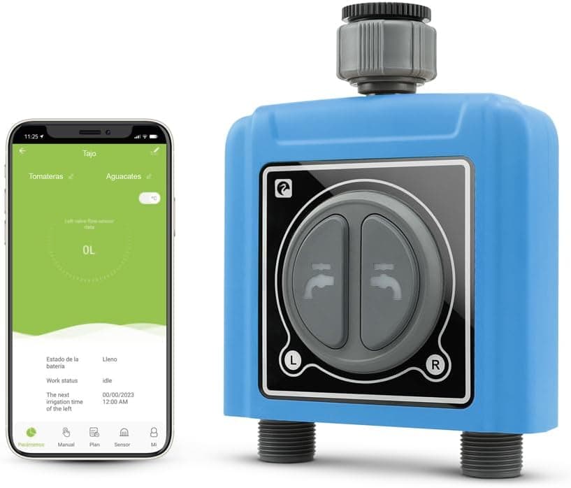 Garza Smart - Programador de rega automático de 2 zonas Wi-Fi com tomada hub inteligente adicional, controlador de ciclos de rega para exterior, WiFi 2,4 GHz, controlo remoto por aplicação.