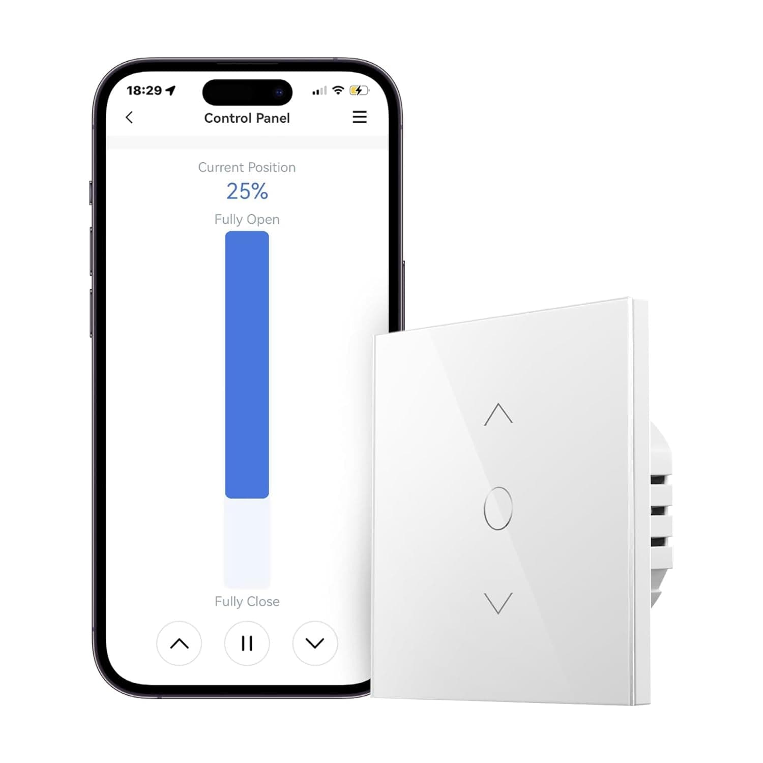 Meross Interruptor de cortina, interruptor de persianas LED inteligentes sem fios (precisa de cabo neutro), compatível com Alexa e Google Assistant, controlo por percentagem, 2,4 GHz