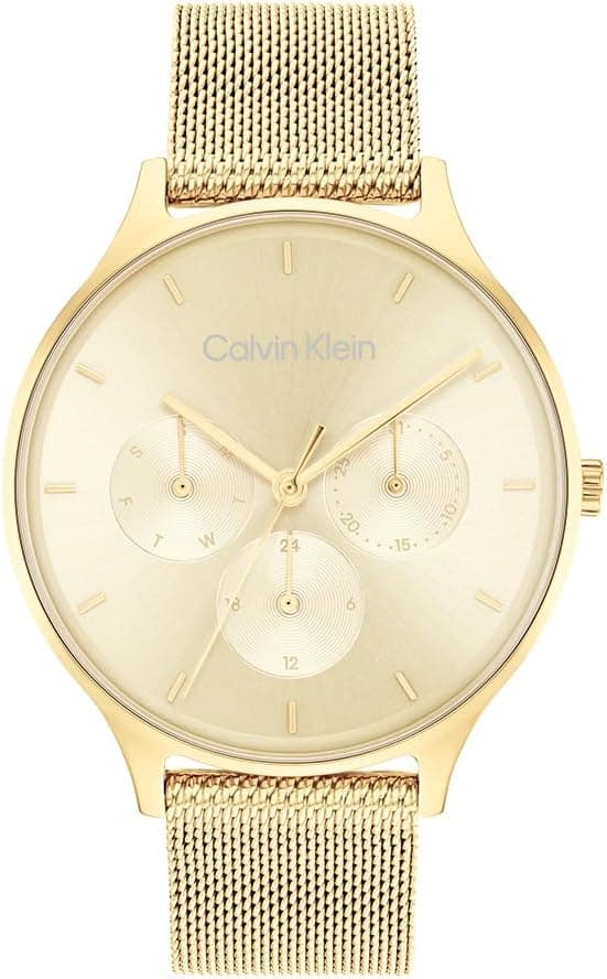 Calvin Klein Relógio analógico de quartzo multifuncional para mulher com correia de malha de aço inoxidável