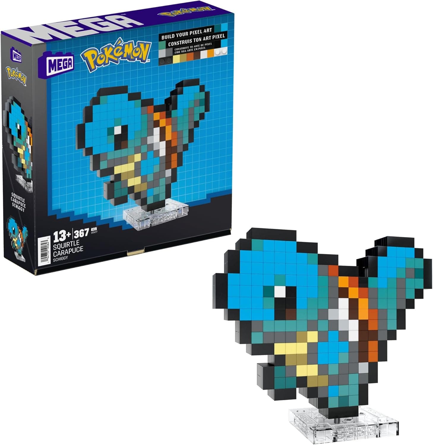 Mega Pokémon Pixel Art Squirtle 367 blocos de construção, estilo retro pixelado, decoração para colecionadores, brinquedo + 13 anos (Mattel HTH77)