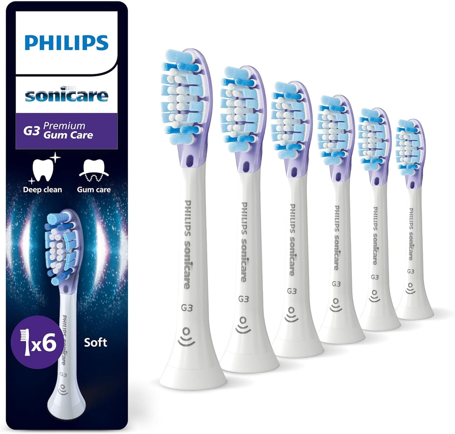 Philips Sonicare G3 Premium Gum Care HX9056/87 | Cabeças de substituição para escova de dentes elétrica, pack de 6 unidades