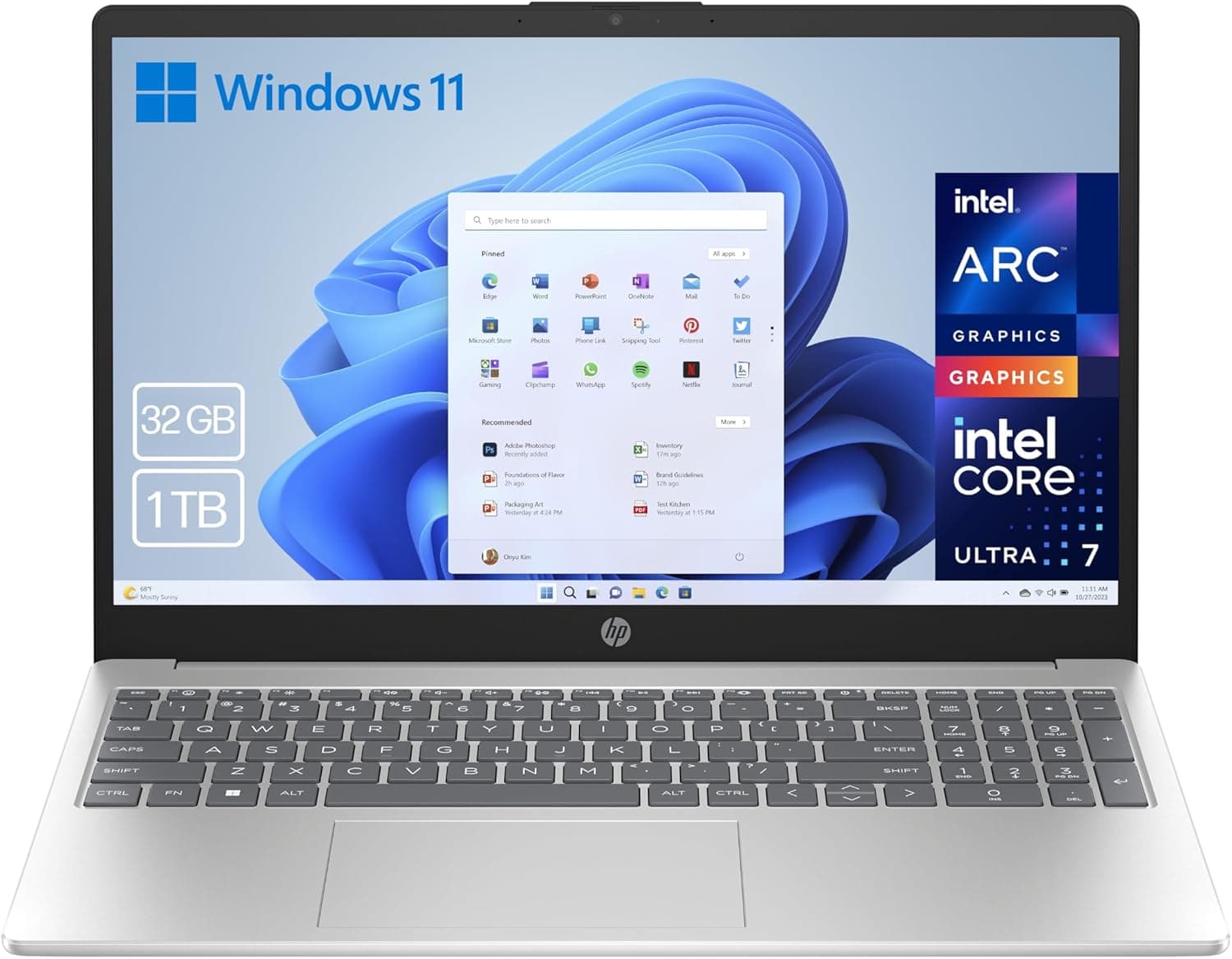 HP 15-fd1011ns Computador portátil FHD de 15,6", Intel Ultra 7-155H, 32 GB RAM, 1 TB SSD, Intel Iris Xe Graphics, Windows 11), prateado e azul, teclado QWERTY espanhol