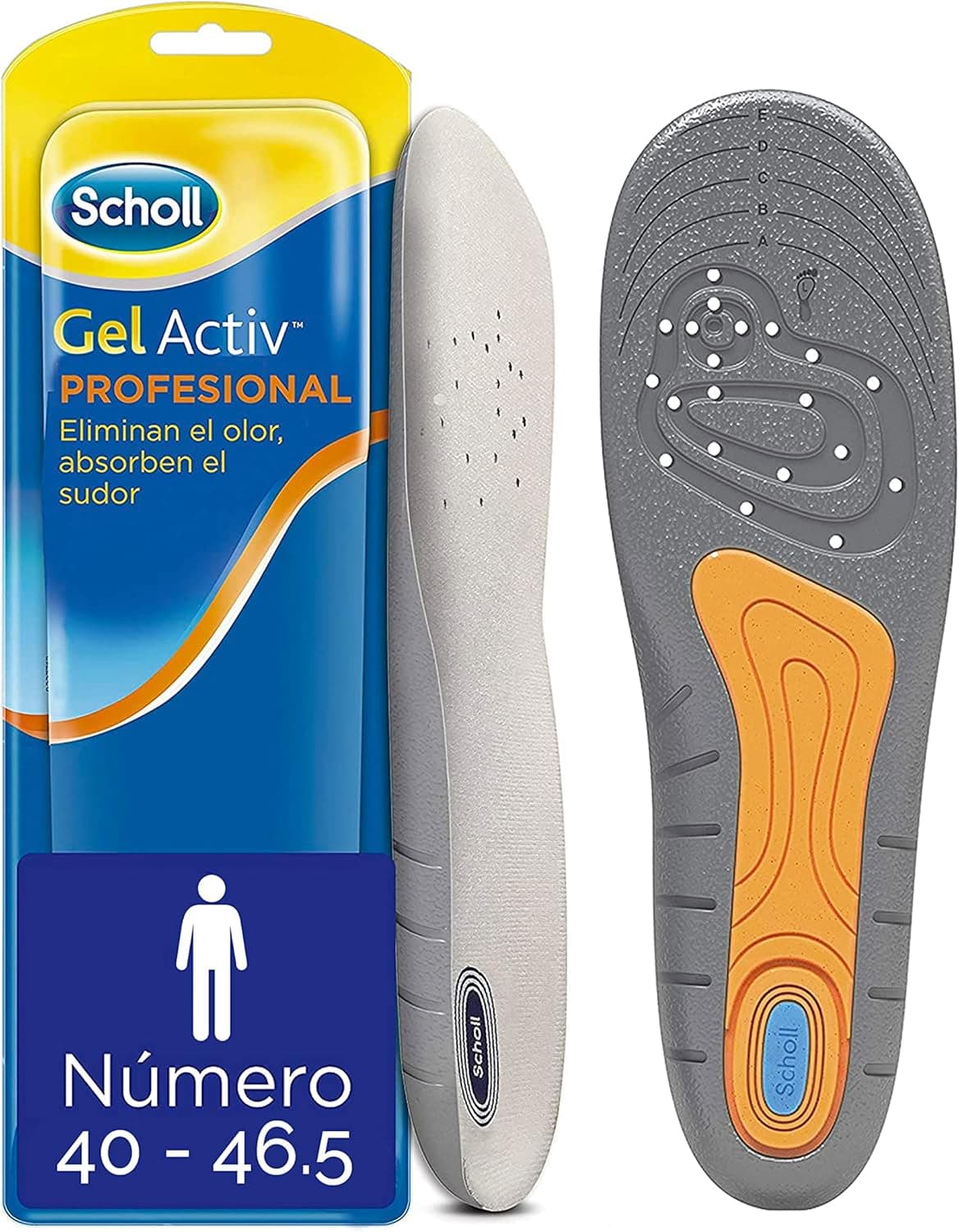 Scholl palmilhas Gel Activ Profesional de homem para calçado de trabalho. Absorção de impactos e amortecimento. Tamanho 40-46,5, 1 par (2 palmilhas)