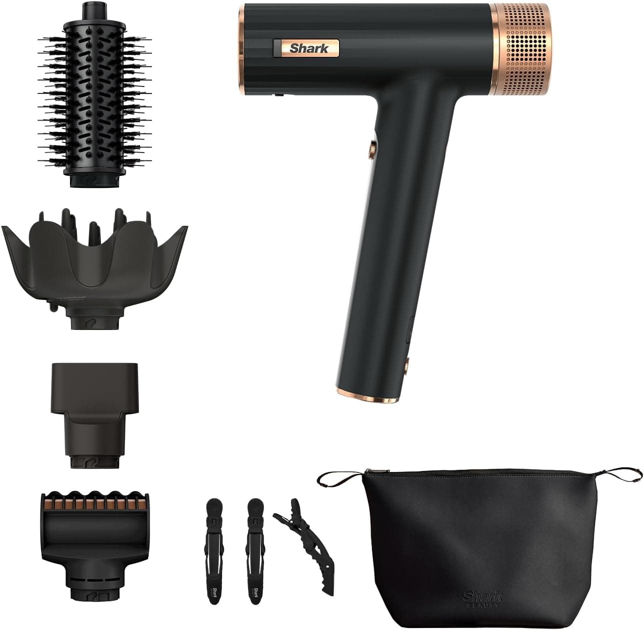Shark SpeedStyle Secador de cabelo e RapidGloss Finisher para todos os tipos de cabelo, 5 modeladores, estojo e pinças, secagem rápida, reduz o encrespamento, sem danos causados pelo calor