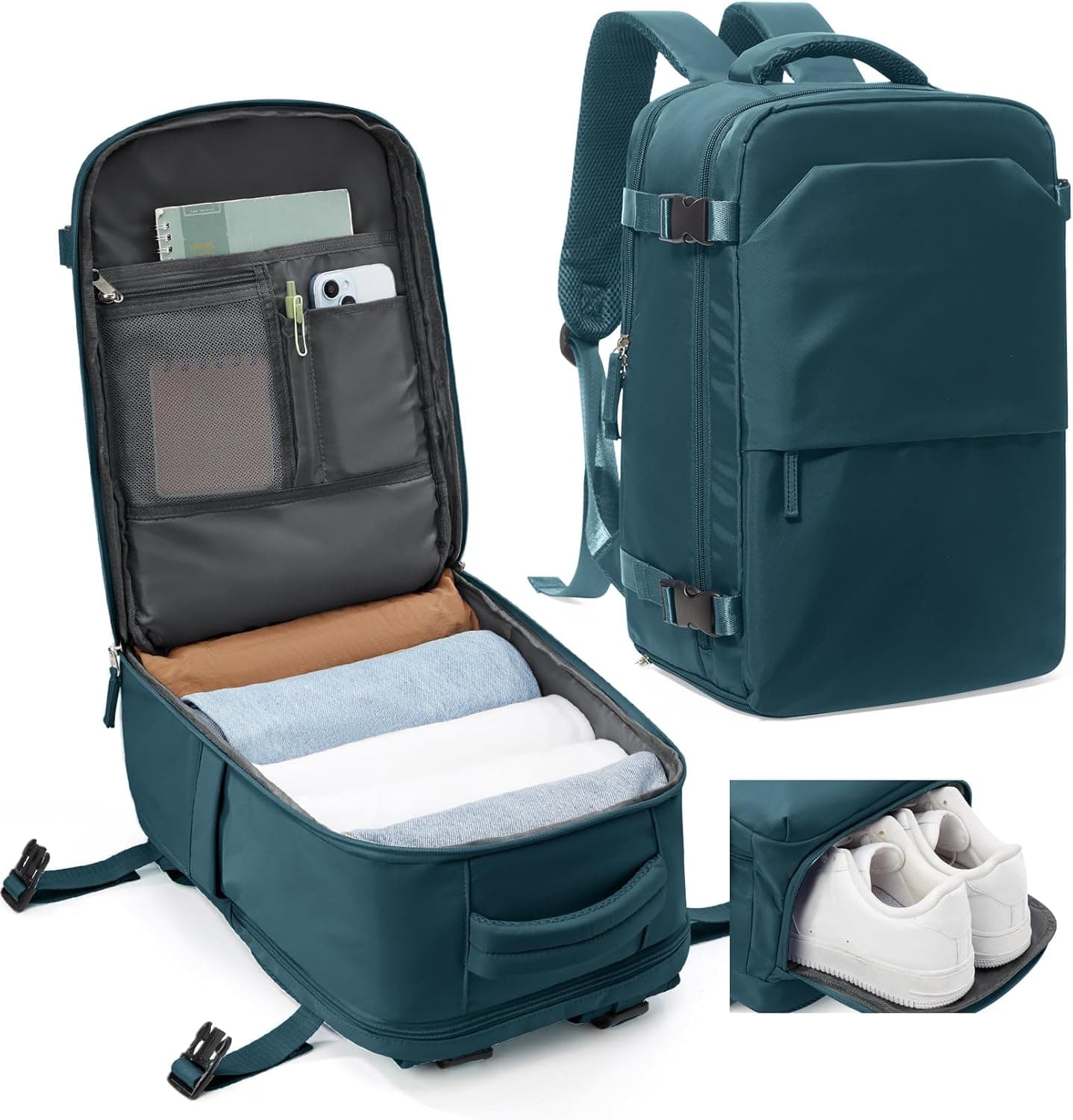 kibachev | Mochila de viagem leve 20L para cabina, compatível com avião, com bolsa para sapatos