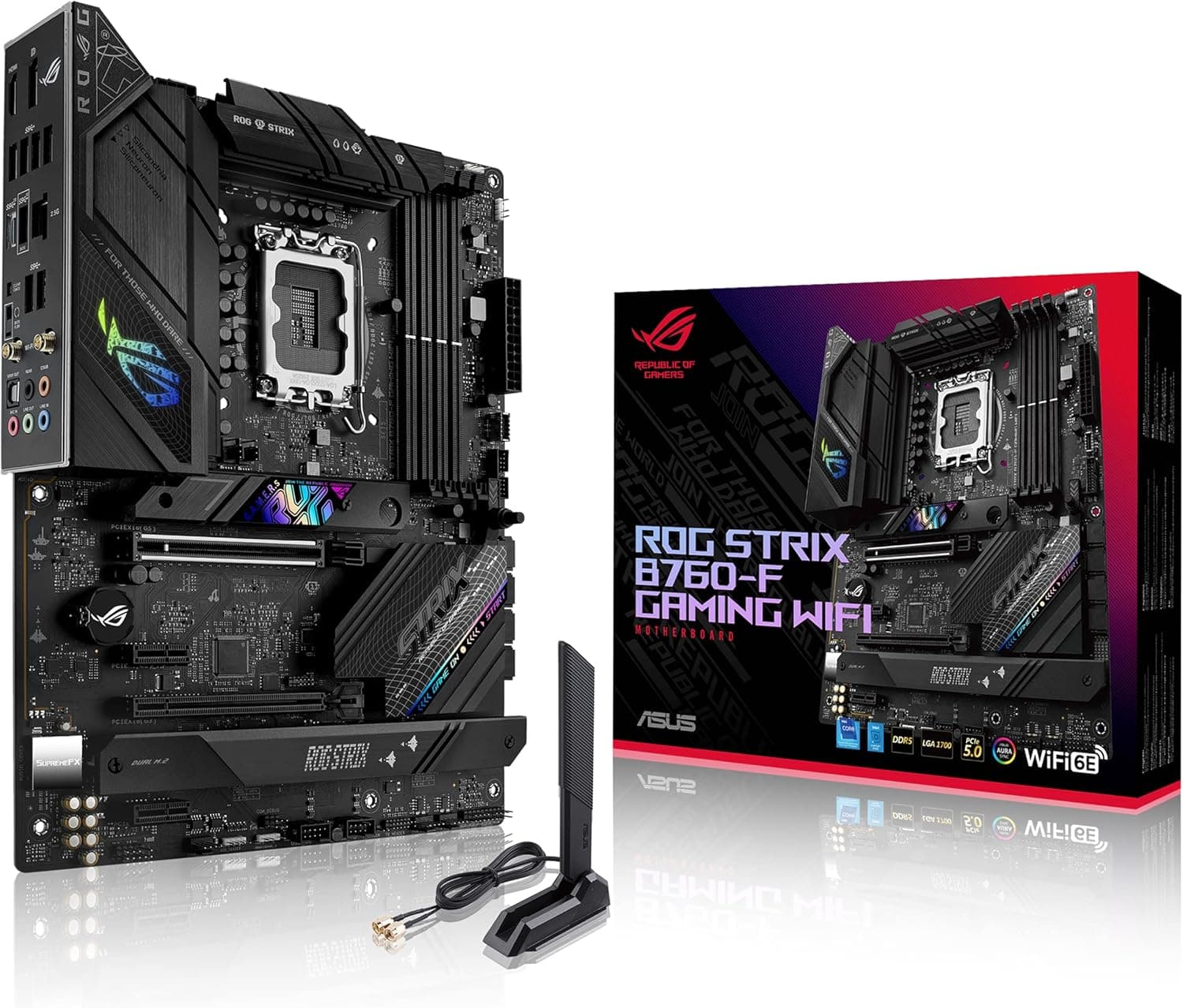 ASUS ROG Strix B760-F Gaming WiFi motherboard ATX (LGA 1700, DDR5, PCIe 5.0, WiFi 6E, RGB) preta