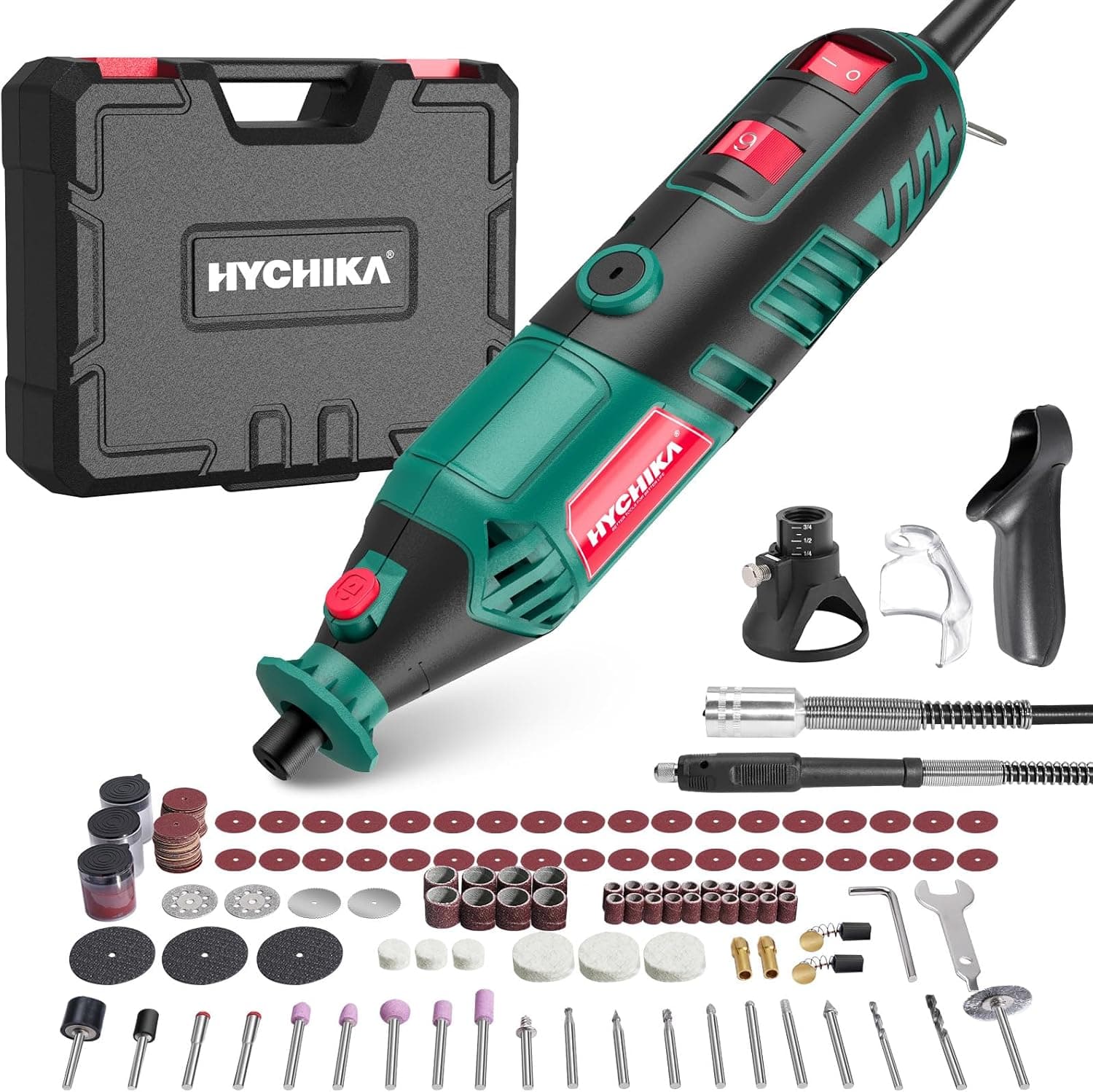 HYCHIKA 170 W ferramenta rotativa, kit de ferramentas rotativas de velocidade variável com eixo flexível, conjunto de acessórios e multifunções de 8000 - 35000 RPM, perfeito para lixar em detalhes
