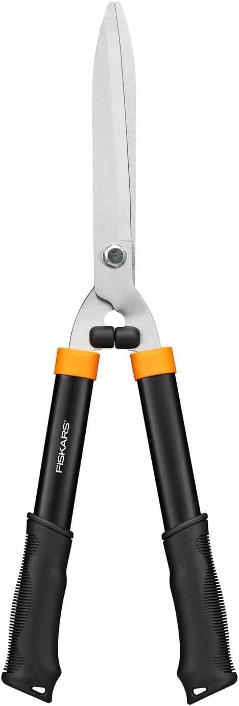 Fiskars Tesouras corta-sebes HS21, para podar sebes e arbustos, comprimento 59 cm, lâminas de aço temperado/cabo de plástico Soft-Touch, preto/laranja, sólido, 1026827