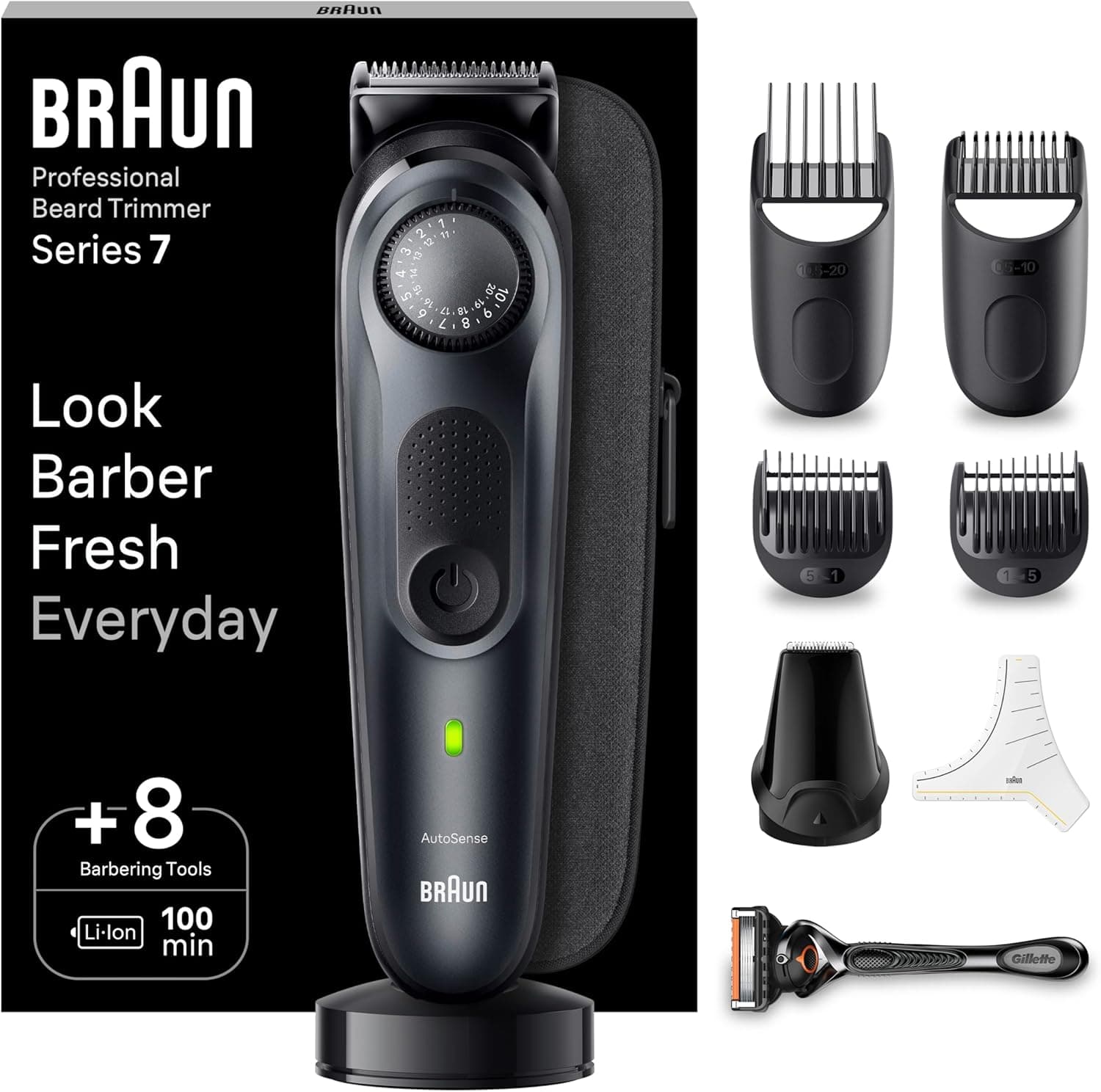 Braun Series 7 BT7441 | Máquina de cortar cabelo e barba com 40 ajustes, ProBlade, base de carregamento, bolsa de transporte e 100 minutos de autonomia
