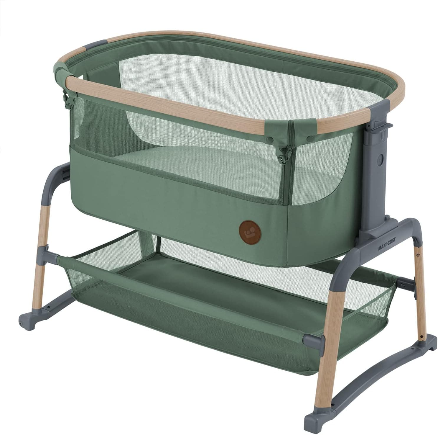 Maxi-Cosi Iora Air Berço de cama para bebé, malha integral, 0 - 6 meses (9 kg), modo de balanço, 4 posições de inclinação e 5 de altura, fácil deslizamento, fácil de transportar, 2 rodas, verde