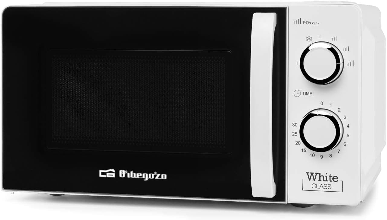 Orbegozo MI 2115 Microondas com 20 litros de capacidade, 6 níveis de funcionamento, temporizador até 30 minutos, 700 W, aço, branco
