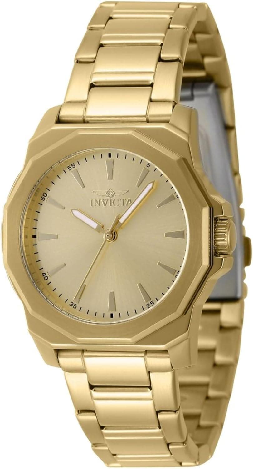 Invicta 47339 Speedway | Relógio analógico feminino em aço inoxidável dourado com movimento quartzo e caixa de 34 mm