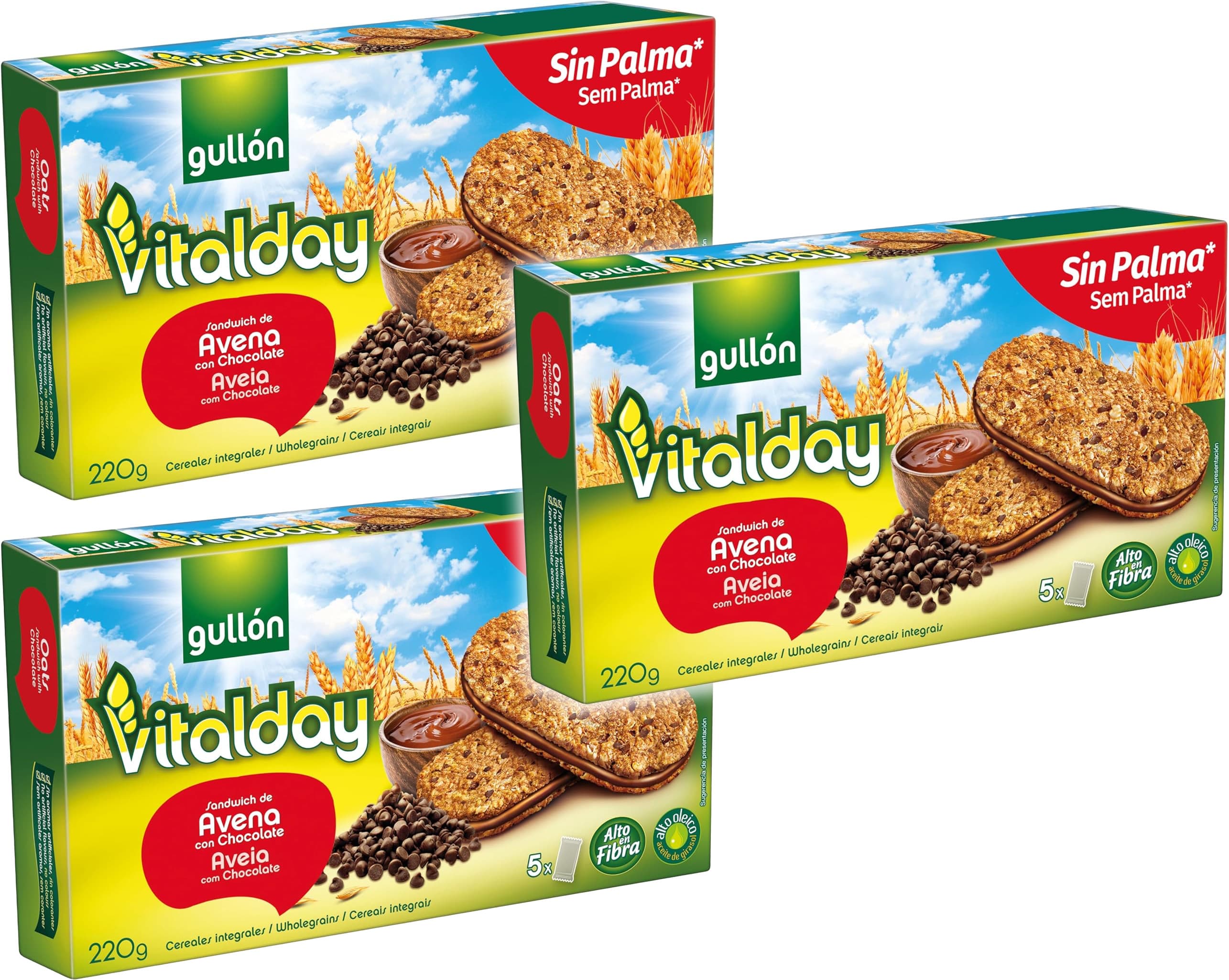 Gullón Bolachas Vitalday com Recheio de Avelã, 220g x3