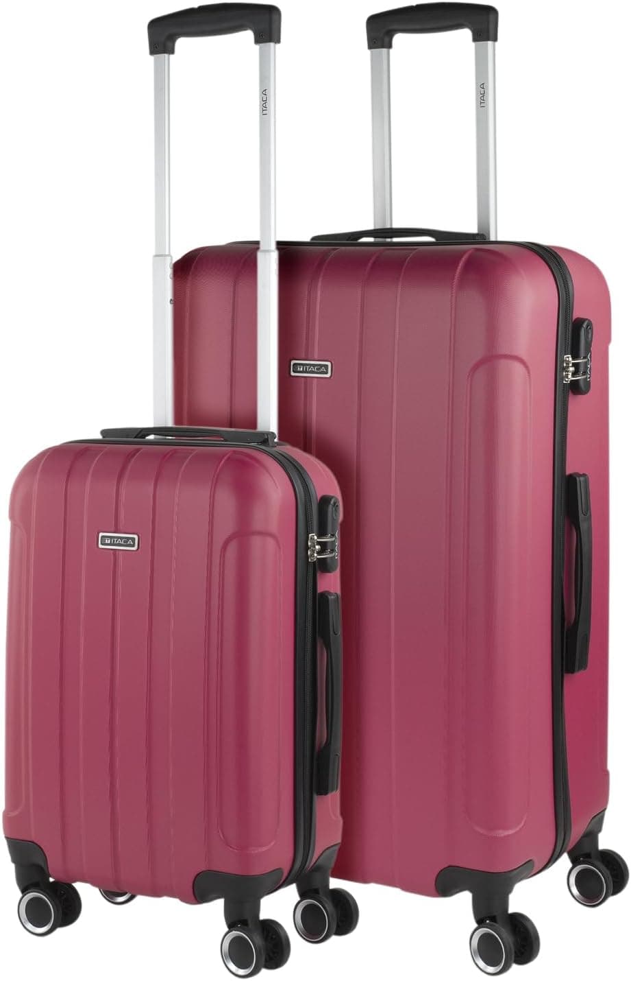 ITACA - Malas de viagem rígidas ABS - mala de viagem cabine, mala média e mala grande - pega telescópica, 4 rodas giratórias e cadeado de combinação, Morango, Conjunto de malas