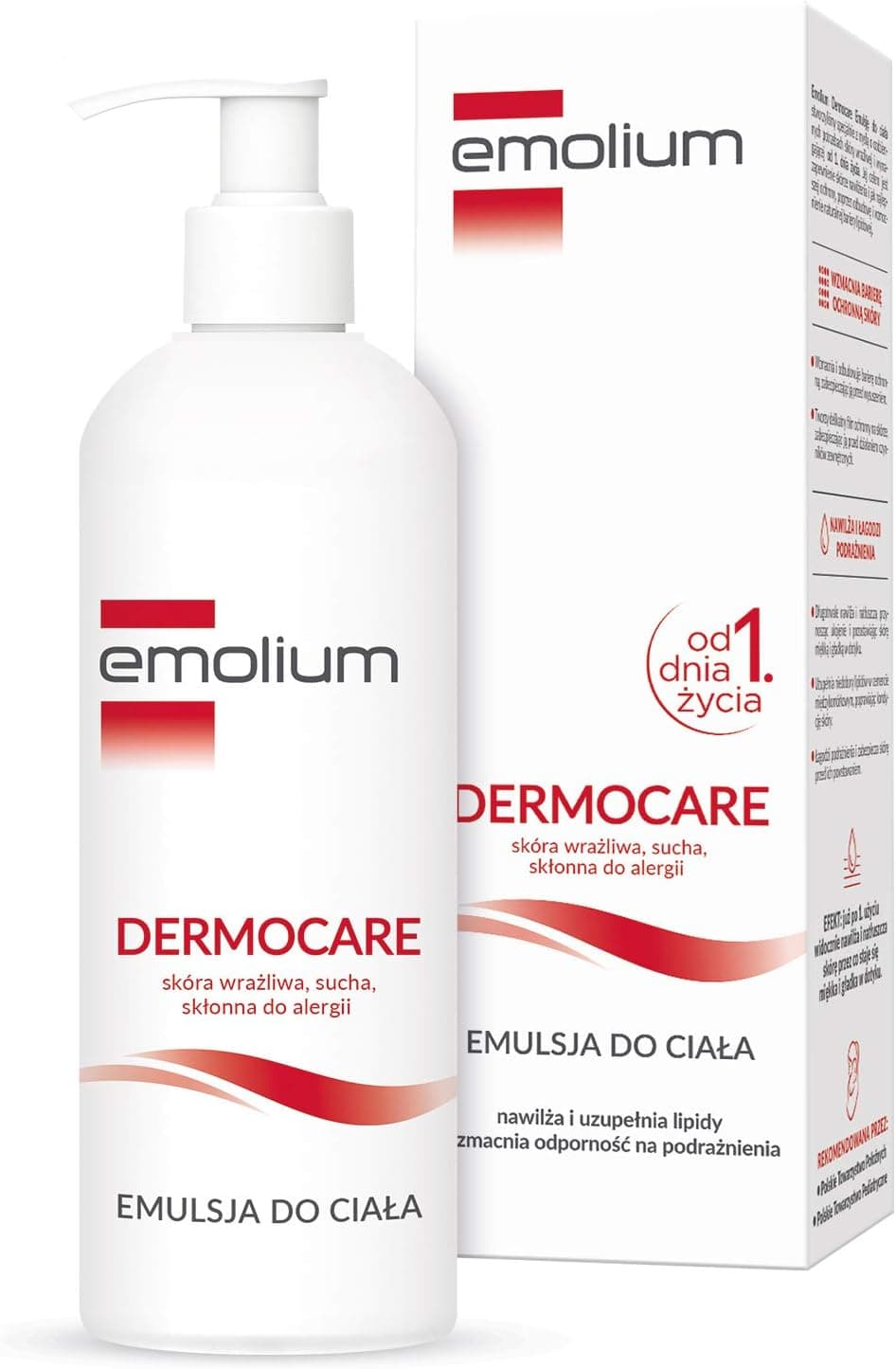 EMOLIUM Emulsão corporal de 400 ml, para recém-nascidos, desde o primeiro dia, pele seca e sensível emolium EMULSJA DO CIAGZRD A OLEJ MACADAMIA MASGZRD O SHEA UREA TRJGLICERYDY
