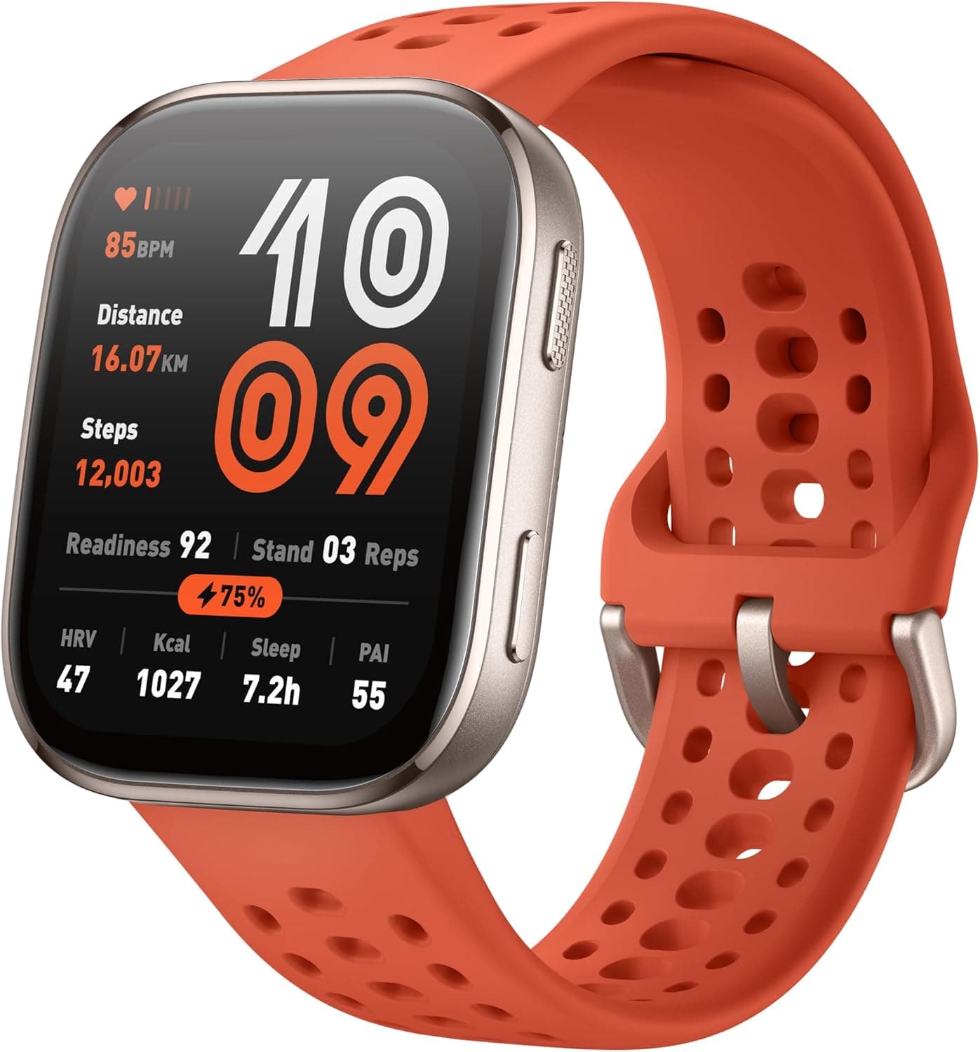 Amazfit Bip 6 Relógio inteligente 46 mm, bateria de 14 dias, ecrã AMOLED de 1,97", GPS, mapas, IA, chamadas e mensagens de texto via Bluetooth, rastreador de sono, 140 modos de treino, 5 ATM, vermelho